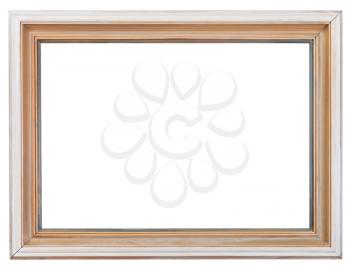 simple white pained old wooden picture frame with cutout canvas isolated on white background