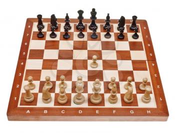 first move pawn on chess board isolated on white background