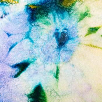 abstract floral picture of cold painted batik on tulle
