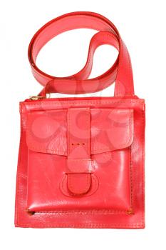 ladies small red leather handbag isolated on white background