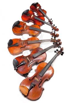 different sized violins on white background