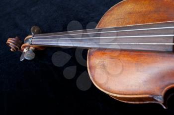 violin on black velvet background close up