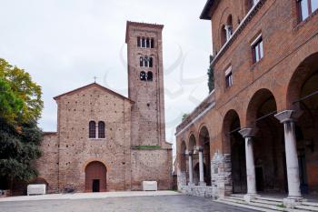 front view of St.francis Basilica on square in Ravenna, Italy
