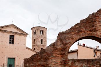 ancient houses, walls and towers in Ravenna, Italy