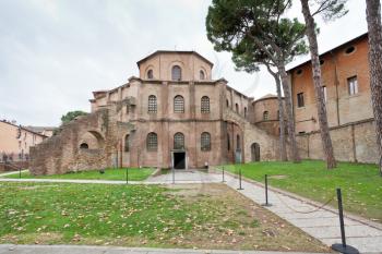 outdoor view of Basilica of San Vitale - ancient church in Ravenna, Italy