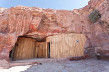 modern toilet in ancient cavern in Petra, Jordan