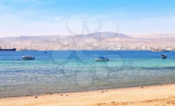 Aqaba gulf and view on Israel town Eilat from Jordan