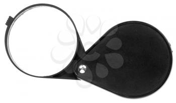 black hand magnifier isolated on white background