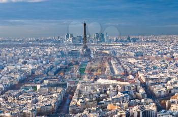 view on Eiffel Tower and panorama of Paris in winter afternoon