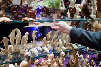 gift shop with wooden figurines outdoor