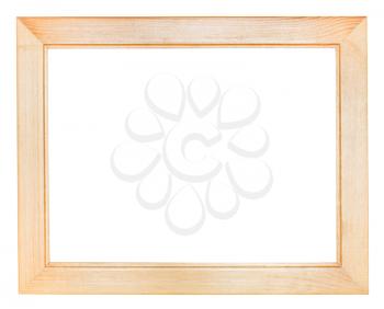 flat wide wooden picture frame with cut out canvas isolated on white background