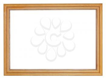 old wooden picture frame with cut out canvas isolated on white background