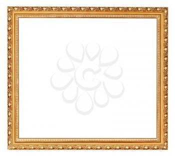 golden ancient wooden picture frame with cut out canvas isolated on white background