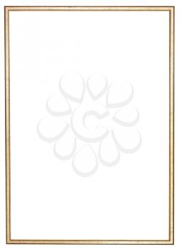 narrow golden wooden picture frame with cut out canvas isolated on white background