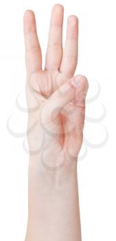 finger counting three - hand gesture isolated on white background