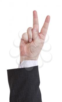 two fingers counting - hand gesture isolated on white background