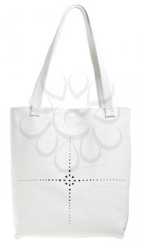 white leather female handbag with perforated pattern isolated on white background