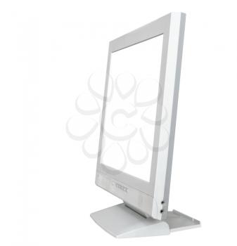 side view of grey computer display with cut out screen isolated on white background