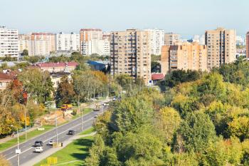 view of urban street in sunny autumn day, Moscow