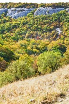 view of gorge mariam-dere in Crimean mountains in autumn