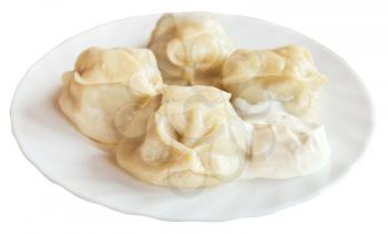 manti dumpling on white plate isolated on white background