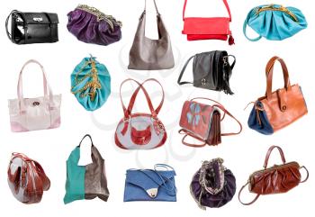 collection of ladies bags isolated on white background