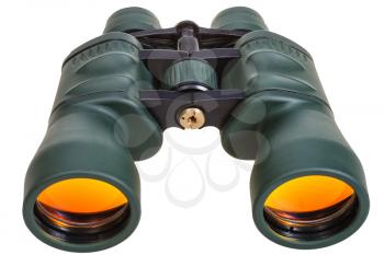 green field binoculars with yellow glasses isolated on white background