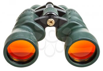 green field binoculars with orange glasses isolated on white background
