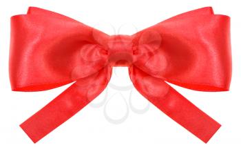 symmetric red satin ribbon bow with square cut ends isolated on white background