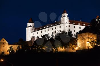 travel to Bratislava city - view of Bratislava Castle in night