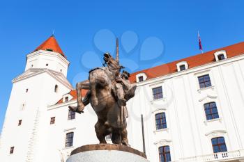 travel to Bratislava city - Equestrian statue of King Svatopluk I at the Honorary Courtyard of Bratislava Castle