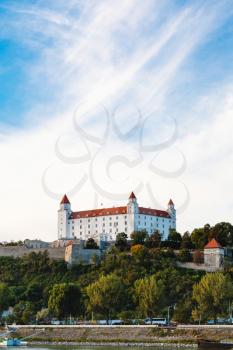 travel to Bratislava city - Bratislava Castle over Danube River waterfront