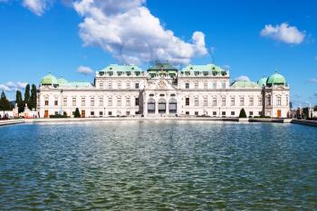 travel to Vienna city - pool and view of Upper Belvedere Palace, Vienna, Austria
