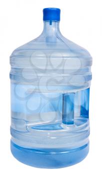 closed full 5 gallon plastic bottle with drinking water isolated on white background
