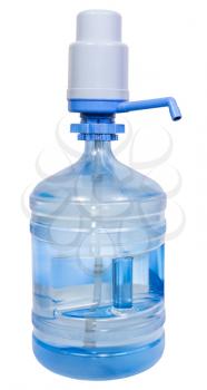 Hand Press Manual Pump Dispenser on 5 Gallon Drinking Water bottle isolated on white background