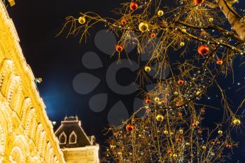 Christmas decoration on Red Square in Moscow city in night