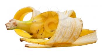 yellow banana peel close up isolated on white background