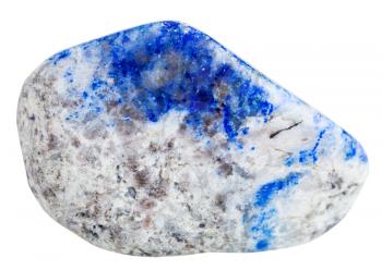 macro shooting of natural gemstone - tumbled lapis lazuli (azure stone, lazurite) mineral gem stone isolated on white background
