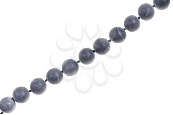 string of beads from gray Shungite gem stone isolated on white background