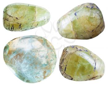 set of green beryl (beril) and aquamarine gemstones isolated on white background close up