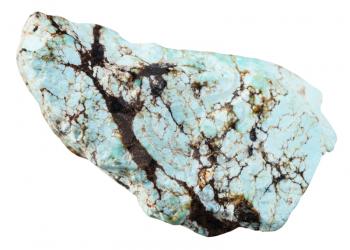 macro shooting of natural mineral stone - specimen of Turquoise gemstone from Kazakhstan isolated on white background