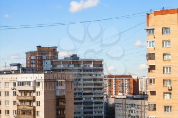 apartment houses in living quarter of city in sunny spring day, Moscow, Russia