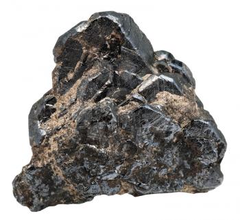 macro shooting of natural mineral stone - crystals of Ilmenite ( titanium-iron oxide, titanium ore) isolated on white background