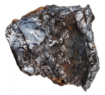 macro shooting of natural mineral stone - stone of ilmenorutile (Nb-bearing rutile, titanium ore) isolated on white background