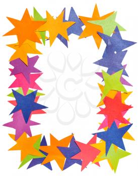 vertical frame from paper stars with cut out canvas isolated on white background