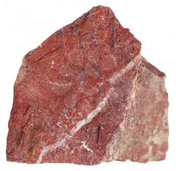 macro shooting of metamorphic rock specimens - piece of red jasper mineral isolated on white background