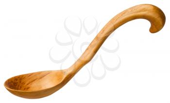 traditional wooden spoon carved from hawthorn wood isolated on white background