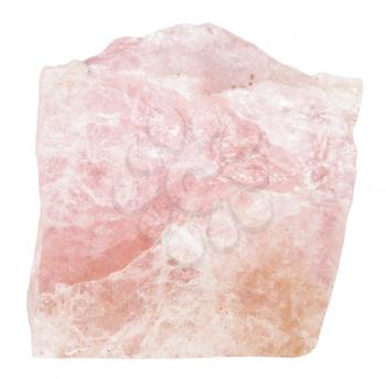 macro shooting of specimen of natural mineral - crystal of pink Beryl (Morganite, Vorobievite) stone isolated on white background
