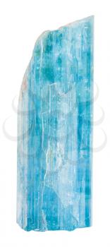 macro shooting of specimen of natural mineral - raw Aquamarine (blue beryl) crystal isolated on white background