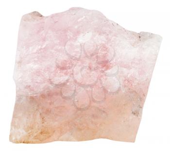 macro shooting of specimen of natural mineral - crystal of rose Beryl (Morganite, Vorobievite) stone isolated on white background